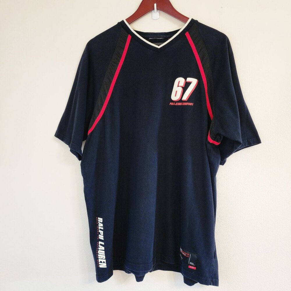 Vtg Ralph Lauren Polo Jeans Co Spell Out Mens Short Sleeve Black T Shirt 2XL Y2K